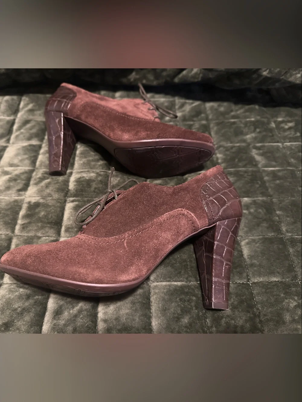 Nickels Dark Brown Suede Peep-Toe Lace-Up Heels
